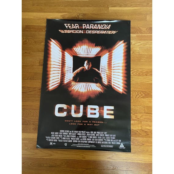 キューブ、1997年オリジナルホラー映画ポスター、27x40、巻かれた状態