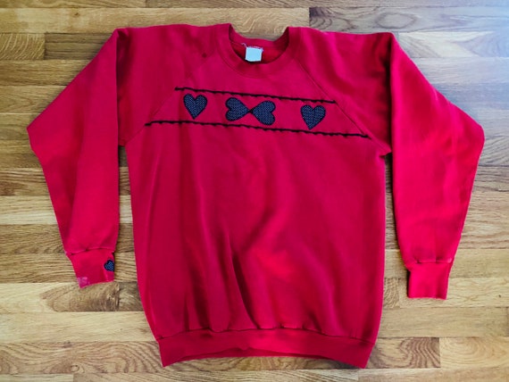 Vintage 1990s Heart Sweatshirt, Red Sweatshirt wi… - image 5