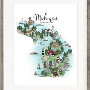 Michigan Art, Michigan Print, Map Art of Michigan