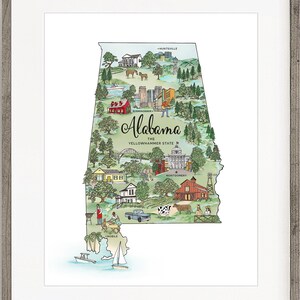 Alabama Art, Alabama Print, Map Art of Alabama