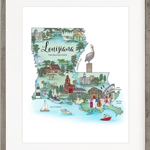 Louisiana Art, Louisiana Print, Map Art of Louisiana