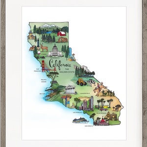 California Art, California Print, Map Art of California