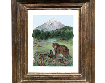 Momma Bear and Cubs Print: Signed with Mat (11x14)