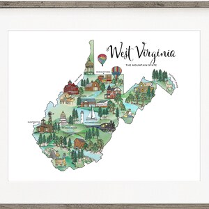 West Virginia Art, West Virginia Print, Map Art of West Virginia