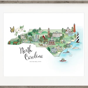 North Carolina Art, North Carolina Print, Map Art of North Carolina