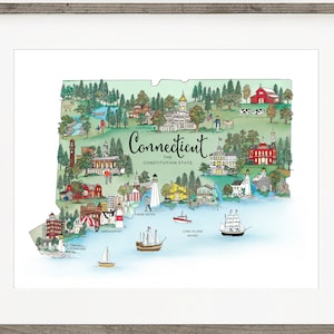 Connecticut Art, Connecticut Print, Map Art of Connecticut