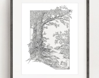 The Forest Pen & Ink Print: Signed with Mat (11x14)