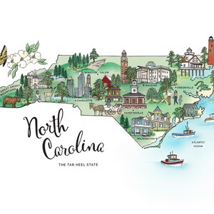 North Carolina Art, North Carolina Print, Map Art of North Carolina