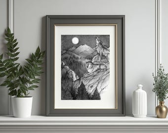 Wolves Pen & Ink Print with Mat (11x14)