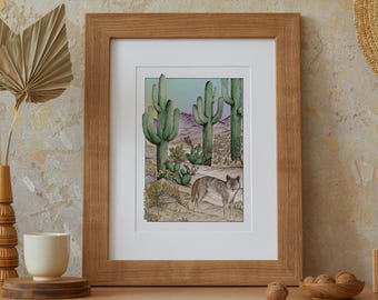 Coyote in the Desert: Signed with Mat (11x14)