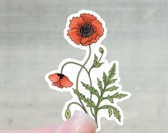 California Poppy floral sticker, Poppy vinyl stickers, Red poppies , Laptop & bottle stickers  2.11" x 3"