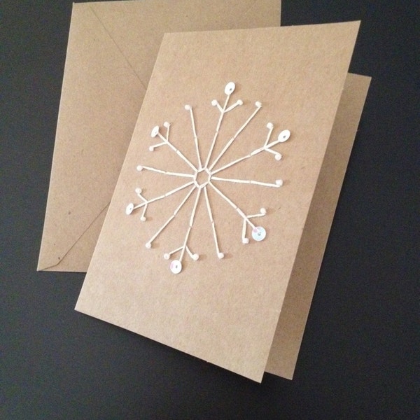 Handmade Snowflakes  greeting card - Embroidered cards/Seasons greetings/Holiday cards/Special occasion/Christmas cards