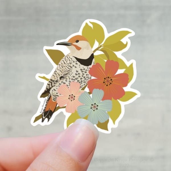 Bird vinyl die cut sticker, Northern Flicker 3" x 2.86"