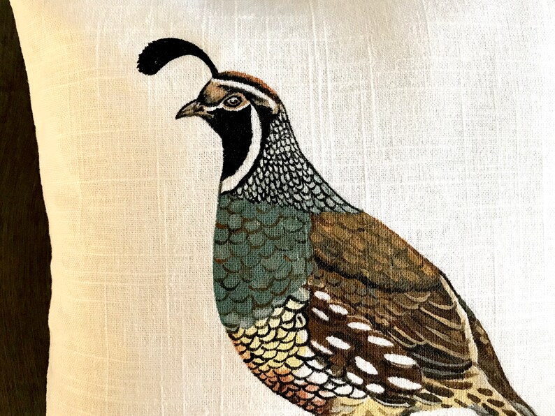 Bird pillow Quail pillow hand painted 12 x 12 inches Etsy