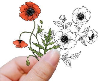 California poppy stickers, Two clear floral stickers, Poppy stickers