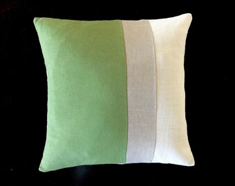 Linen pillow cover-12 x 12 inches - Green pillow - Modern home- Color patched pillow- Solid colors