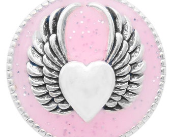 20mm Sparkle Pink Enamel Wings Snap