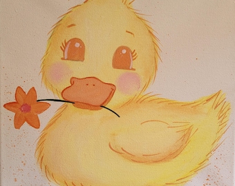 Original Duck Painting | Whimsical Nursery Animal Art (10 x 10 inches) Destiny