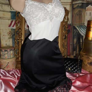 S Vintage Black White Tuxedo Full Slip Van Raalte & B/W Polka Dot Chiffon Scarf image 4