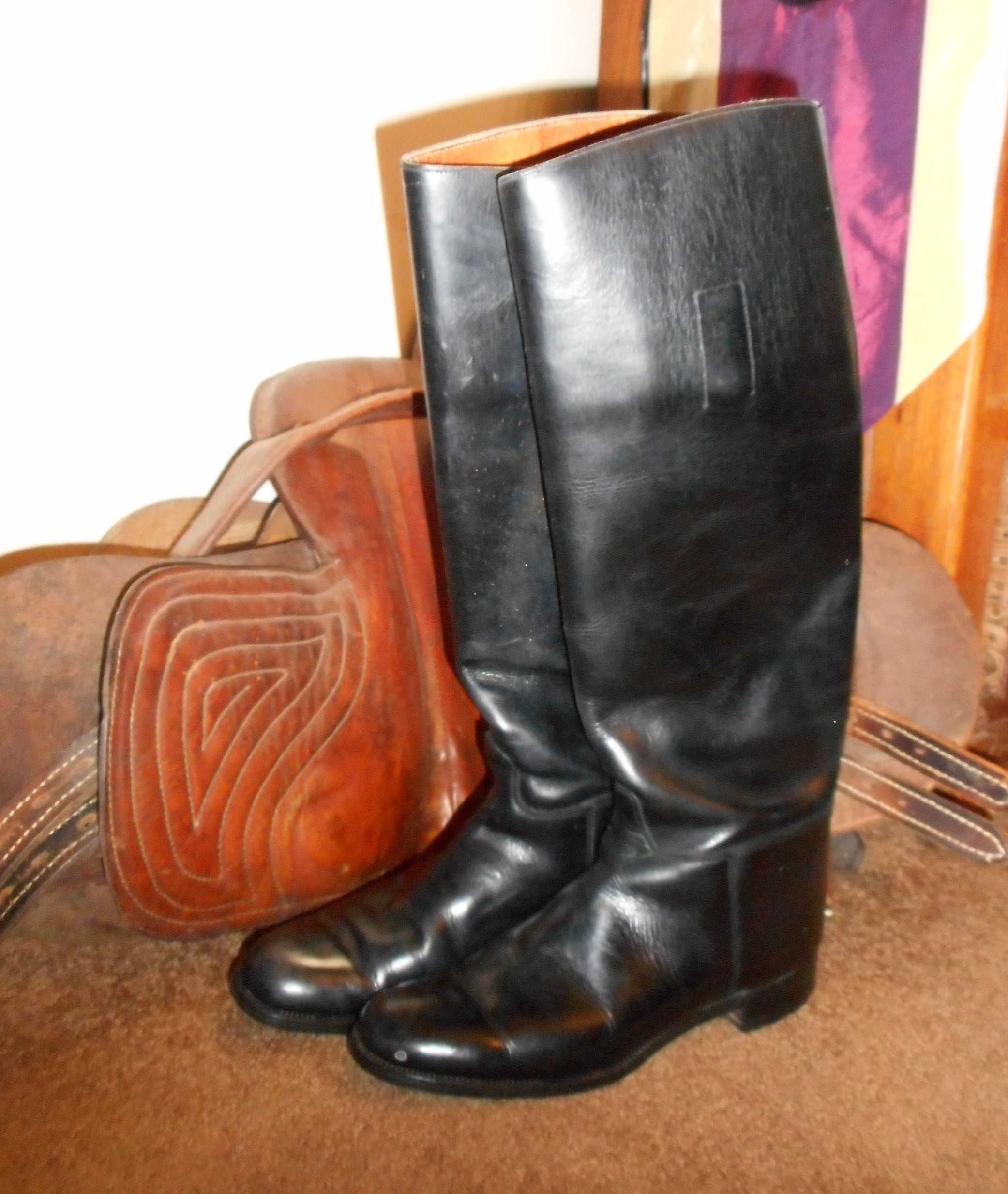 7A Vintage Marlborough Hunt Riding Boots Black Leather Soles Etsy