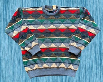 90s ブロック&ジョーンズ カシミアニット セーター イタリア製 ヴィンテージ ヴィンテージ イタリア製 総柄 ニット セーター グリーン系 L【中古