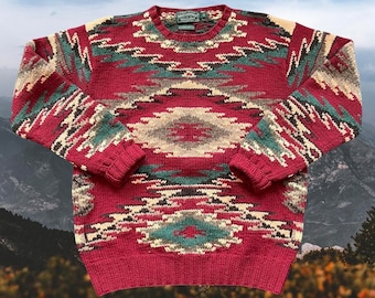 Vintage Polo Country Ralph Lauren Southwester Aztec Knitted Wool Sweater