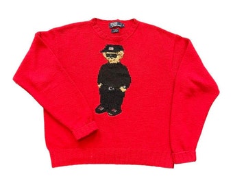 Vintage Rare Polo Ralph Lauren Teddy Cool Bear Knitted Sweater