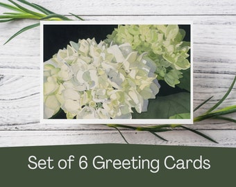 Hydrangea Set of Six Watercolor Print Cards, blank botanical greeting card set