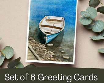 Grab the Oars Set of Six Watercolor Print Cards, blank nautical greeting card set