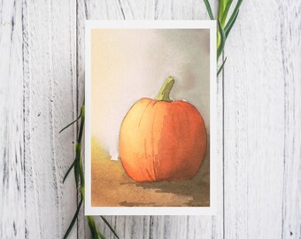 Pumpkin Watercolor Print Card, blank greeting card