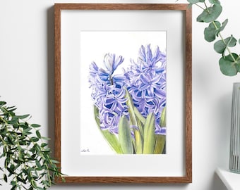 Hyacinth 8x10 Watercolor Print, watercolor print, garden, hyacinth, painting, purple, flower, floral, spring, wall decor, wall art