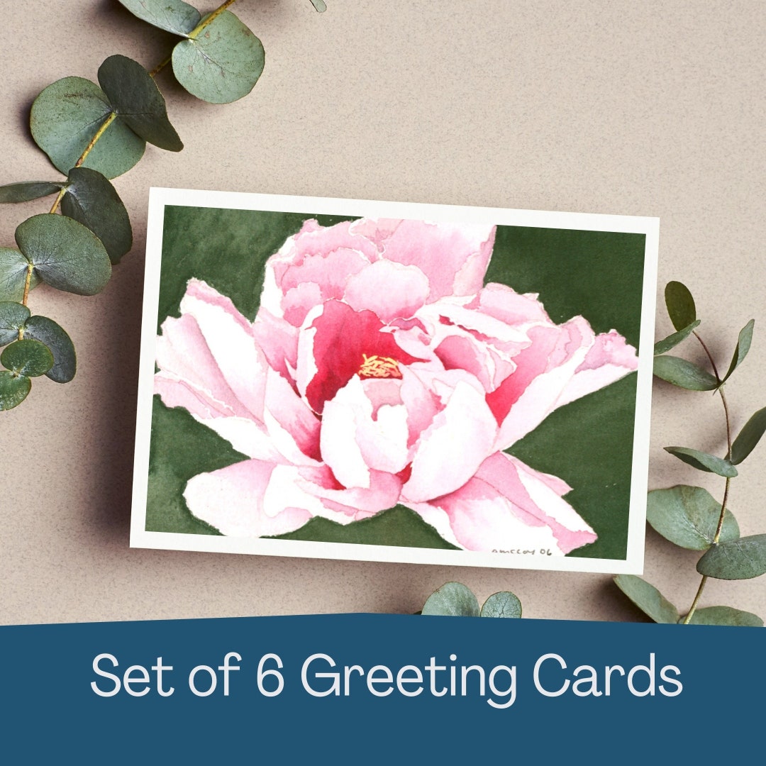 Peony Set of Six Watercolor Cards Blank Botanical Greeting - Etsy