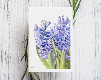 Hyacinth Watercolor Print Card, blank botanical greeting card