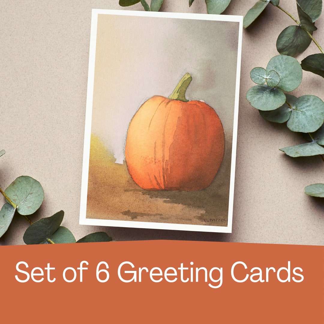 Pumpkin Set of Six Watercolor Print Cards, Blank Halloween Greeting ...