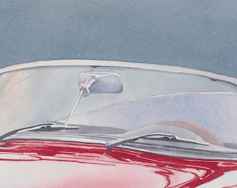 Porsche 356 Speedster Fine Art Watercolor Print by Erika McCoy, 12x30, vintage car, Porsche wall art,