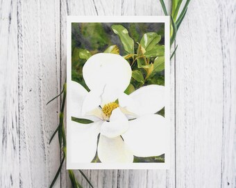 Magnolia Watercolor Print Card, blank botanical notecard