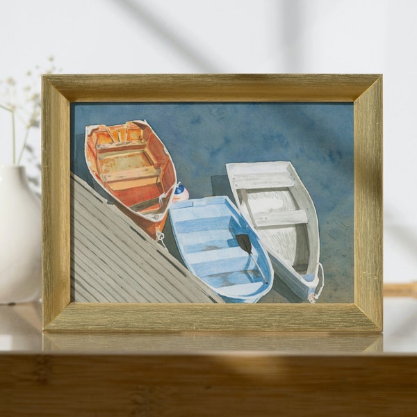 Trio of Boats Watercolor Print by Erika McCoy, 8x10 unmatted landscape art print, nautical art, wall art, ocean, beach, coastal water