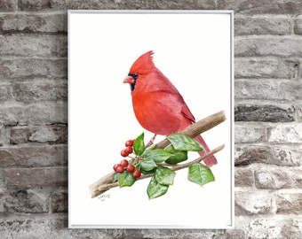 Cardinal Watercolor Painting Print by  8x10 unmatted bird art print