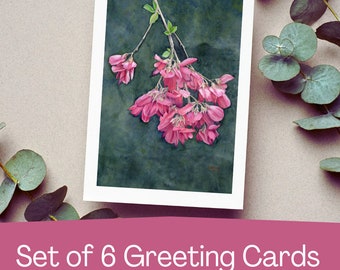 Sweet Pea Bush Set of Six Watercolor Cards, blank botanical greeting card set