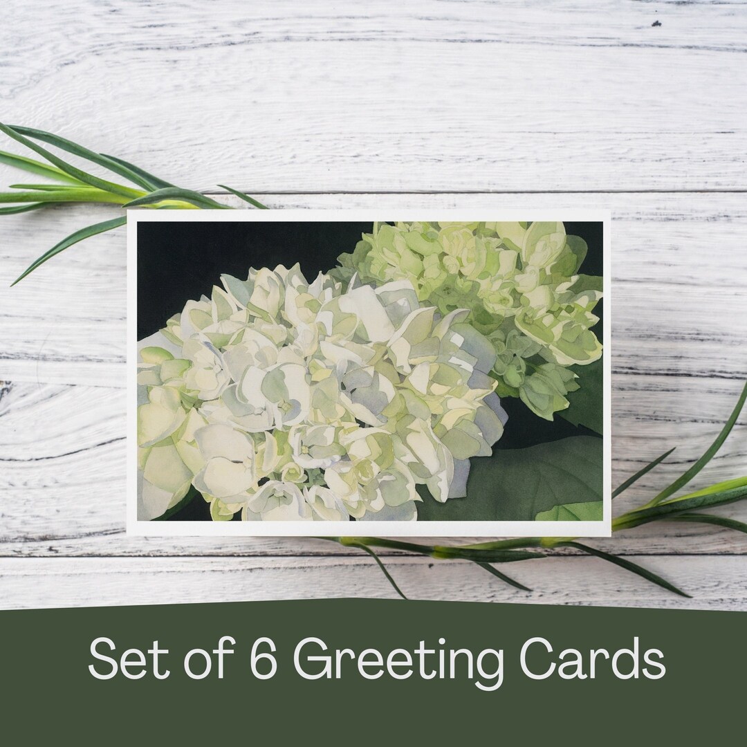 Hydrangea Set of Six Watercolor Print Cards, Blank Botanical Greeting ...