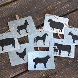 Small Galvanized Farm Animals Sheep, Goat, Pig, Cow, Horse, Donkey, Rabbit, Chicken, Duck Wall Hanging, Tag, Ornament