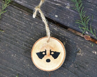 Raccoon Face Wood Slice Ornament- Coon Hunting Christmas