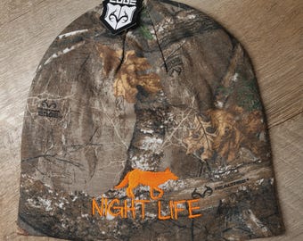 Coyote Hunting Night Life Embroidered Camo Knit Beanie Cap