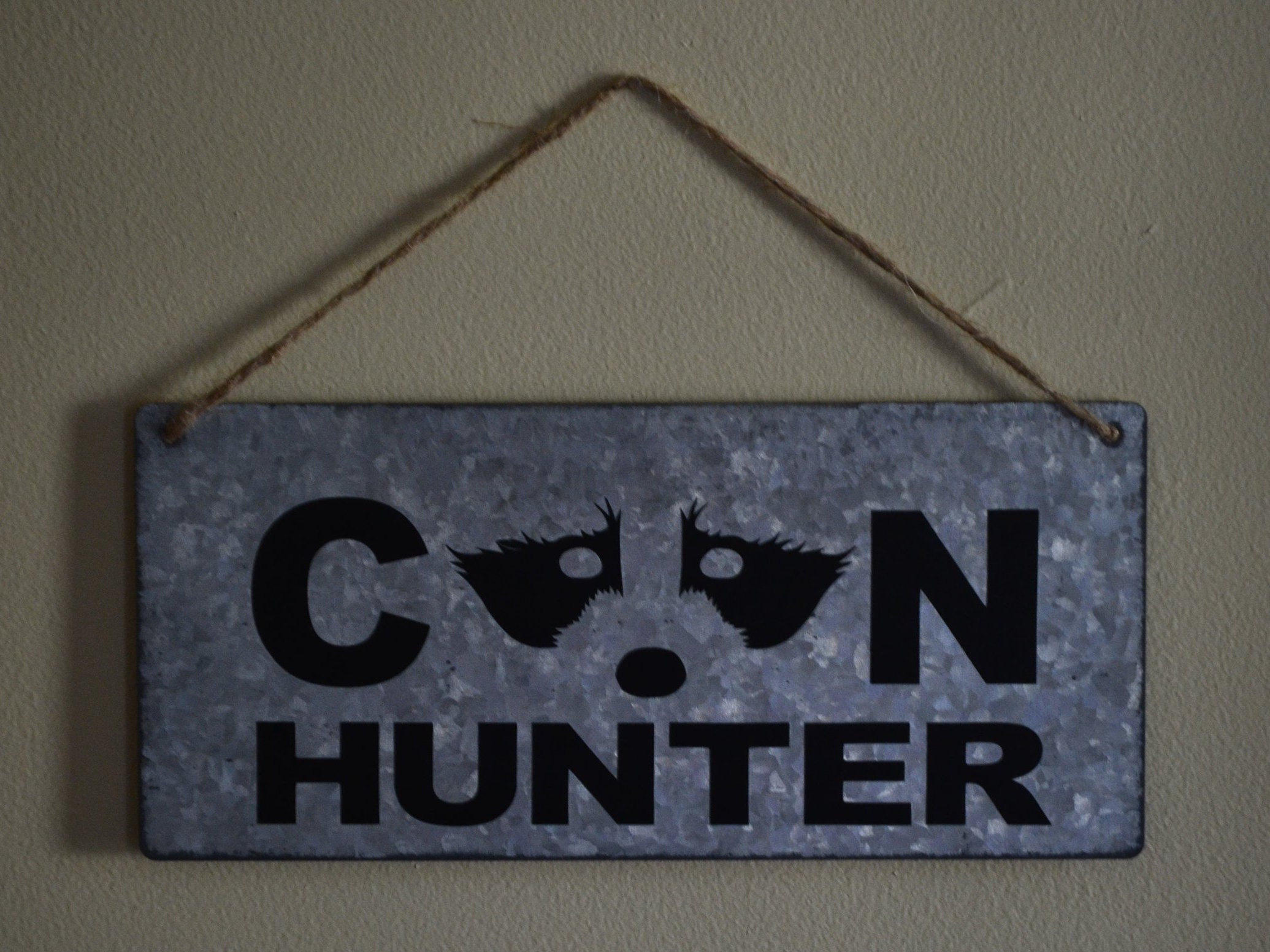 Coon Hunting Galvanized Metal Coon Hunter Sign Wall Hanging