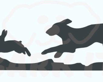 Hound Dog Chasing Rabbit SVG, PDF, PNG, eps, dxf Digital Download Cut File