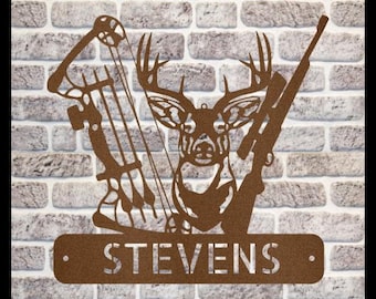 Personalized Deer Bow Hunter Steel Sign