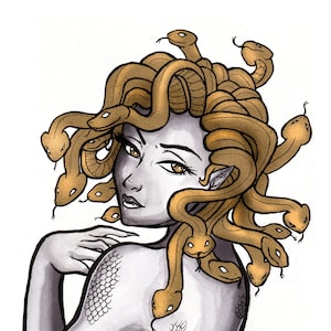 Medusa Inktober Painting ~ Greek Mythology ~ 5x7 Print