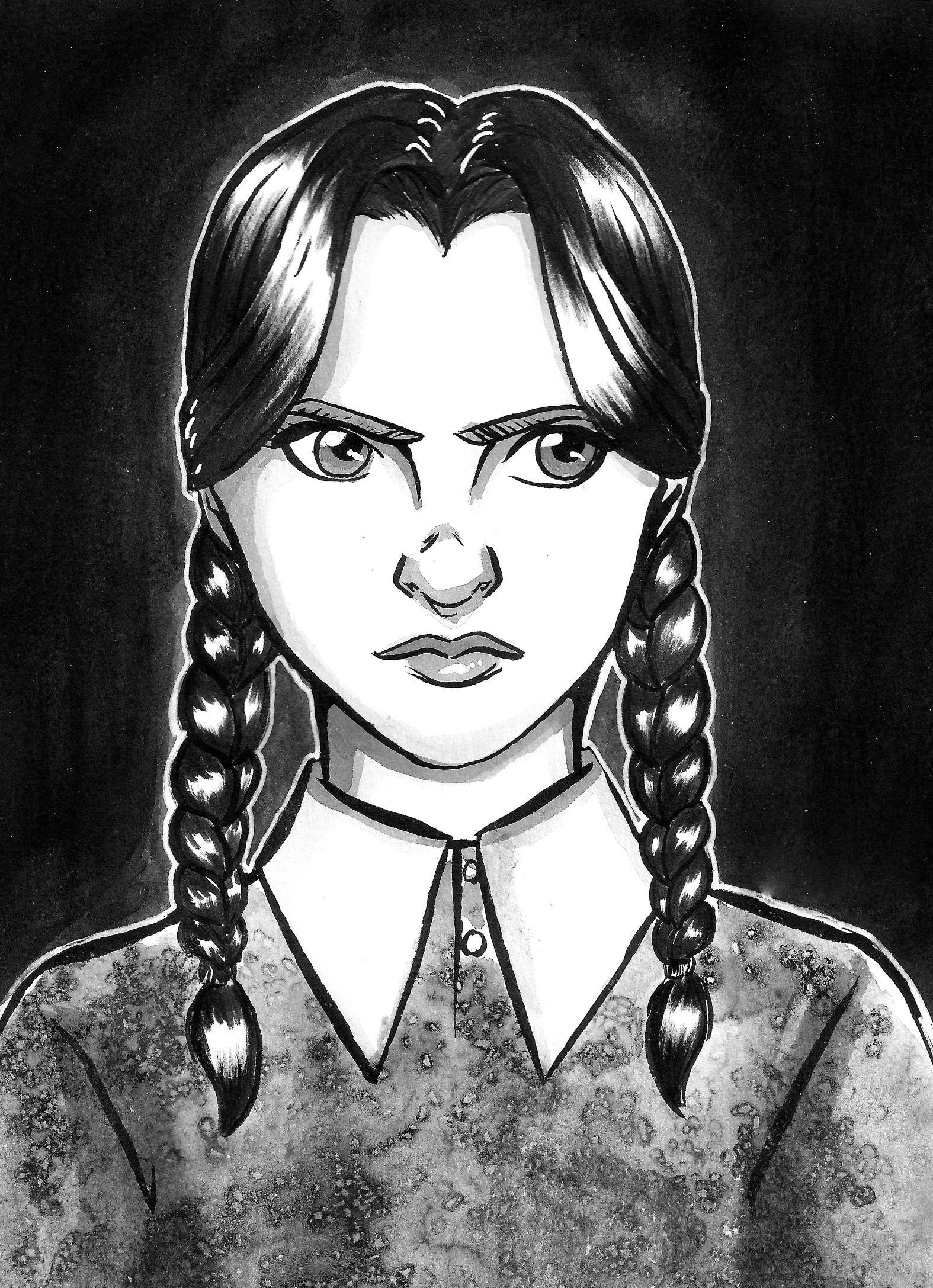 Mercredi Addams Peinture à l'encre Fanart Impression 5 x 7 - Etsy France