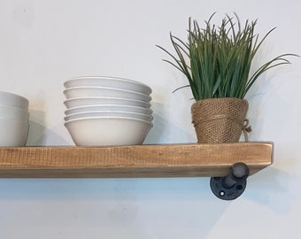 Rustic Floating Shelf, Industrial Pipe Brackets, Farmhouse Style