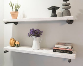 Rustic Industrial Wood Floating Shelf with Pipe Brackets